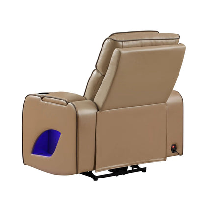 Fortuner power reclining chair tan leather upholstery Unique Piece Furniture blue interior on Tampa Home & Garden Store