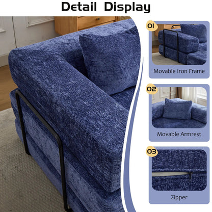 Convertible floor sofa bed futon with blue fabric and metal frame by Unique Piece Furniture on Tampa Home & Garden Store