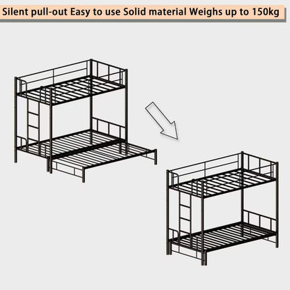 Twin size metal pull-out bunk bed with ladder, black steel frame HouseOfZazla on Tampa Home & Garden Store