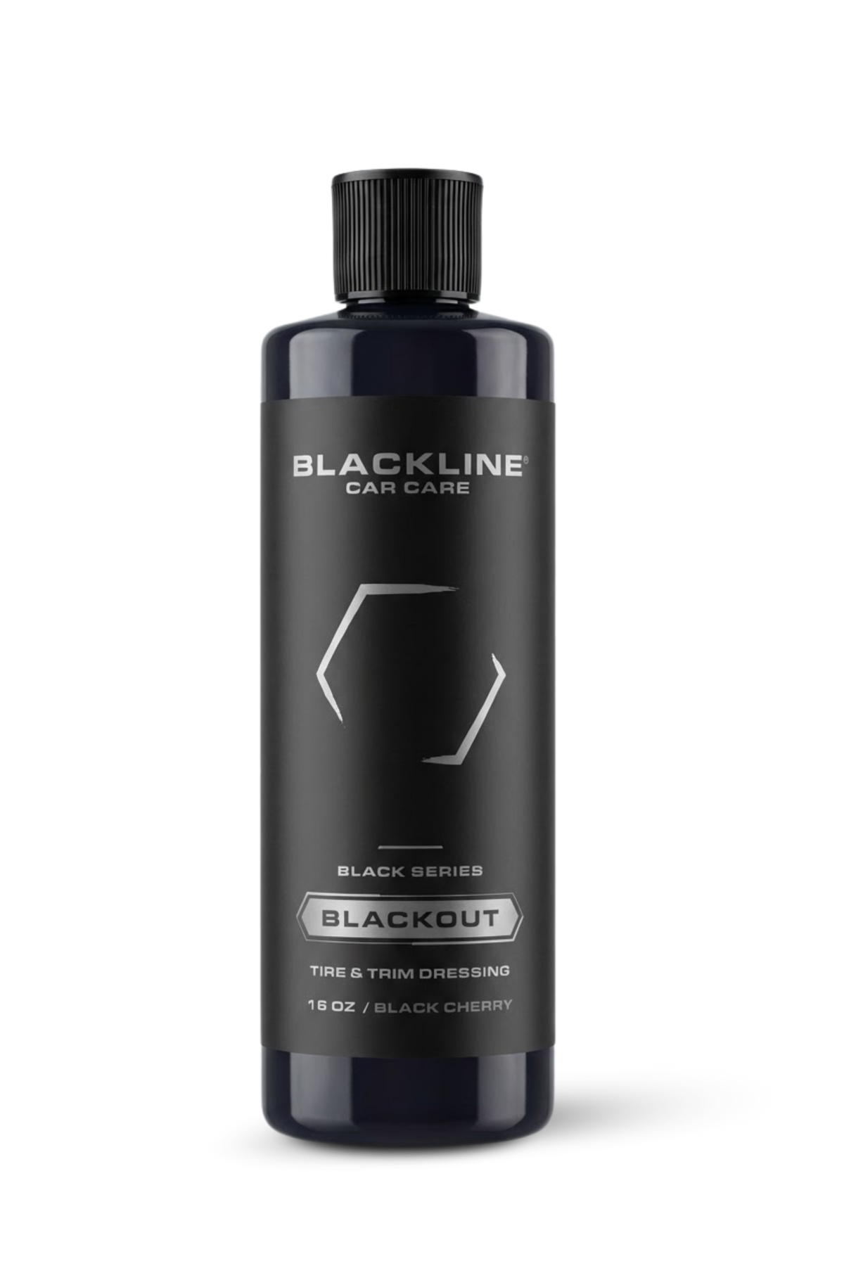 BLACKLINE BLACKOUT Tire & Trim Dressing bottle by Blackline Car Care, black label, 16 oz on Tampa Home & Garden Store