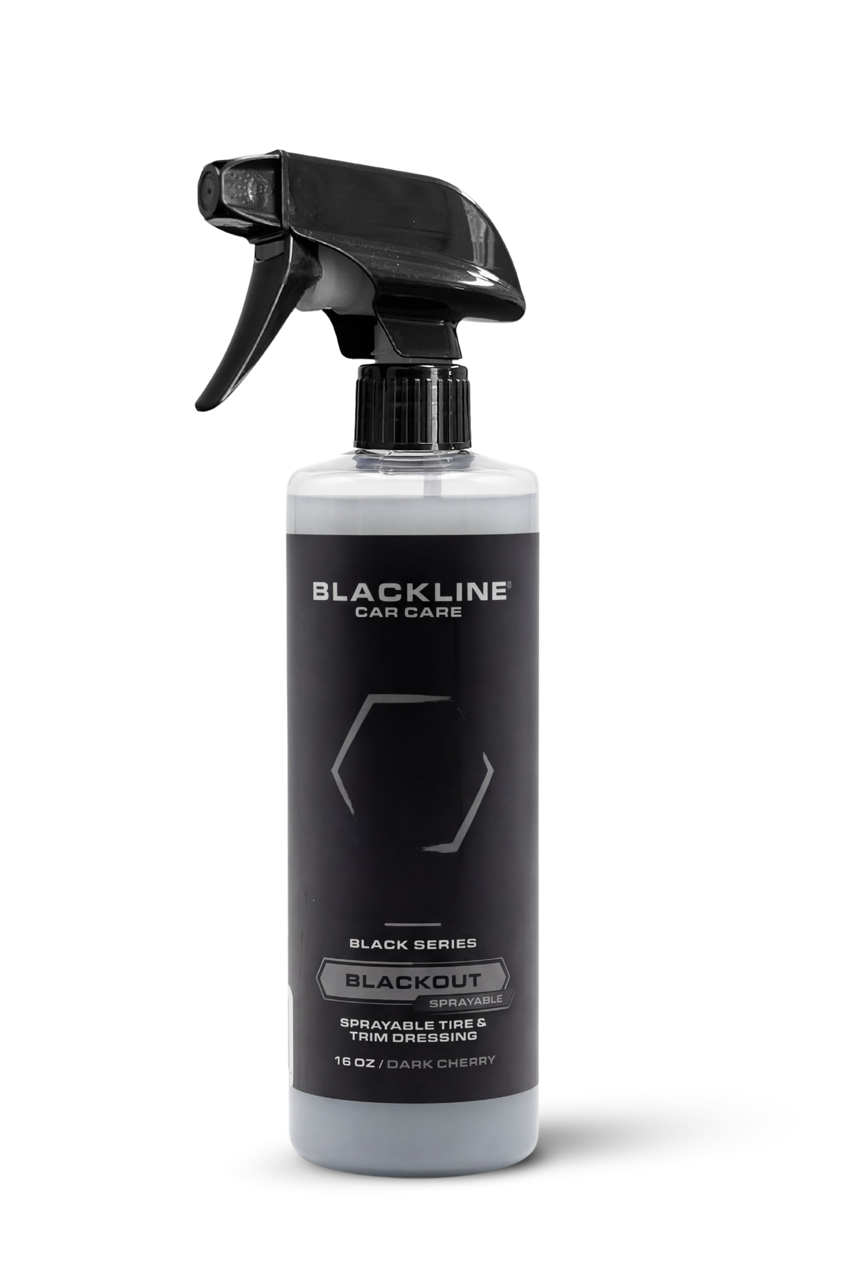 BLACKLINE Car Care Blackout Trim & Tire Dressing spray bottle with black trigger on Tampa Home & Garden Store
