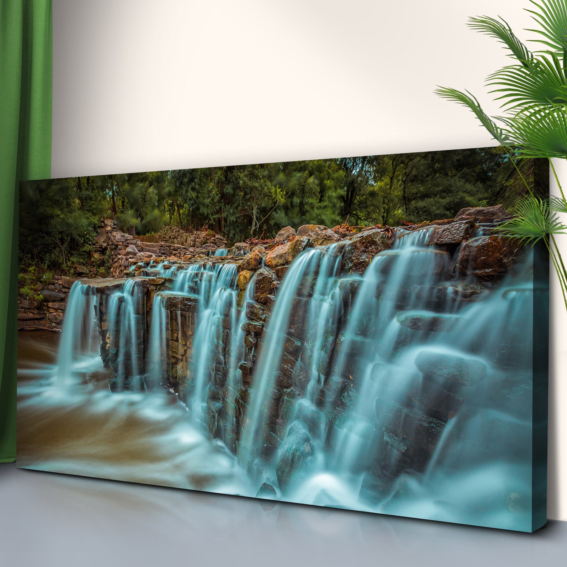 Cascading Waterfall Canvas Wall Art by Tailored Canvases turquoise waterfall over rocks on Tampa Home & Garden Store