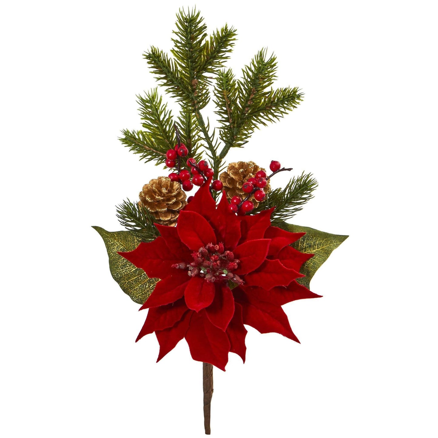17” Poinsettia, Berry and Pine Artificial Flower Bundle (Set of 6) - Tampa Home & Garden Store