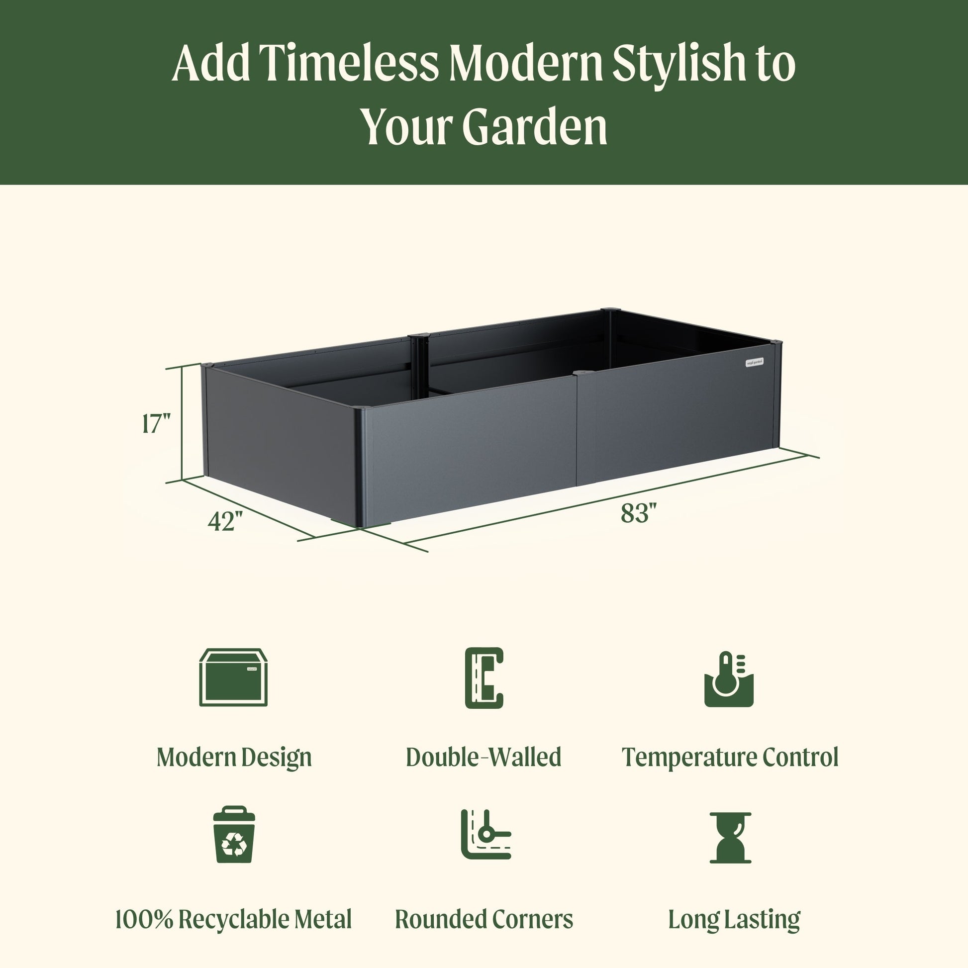 17" Tall Large Modern Raised Garden Bed 42" x 83" Metal - Tampa Home & Garden Store