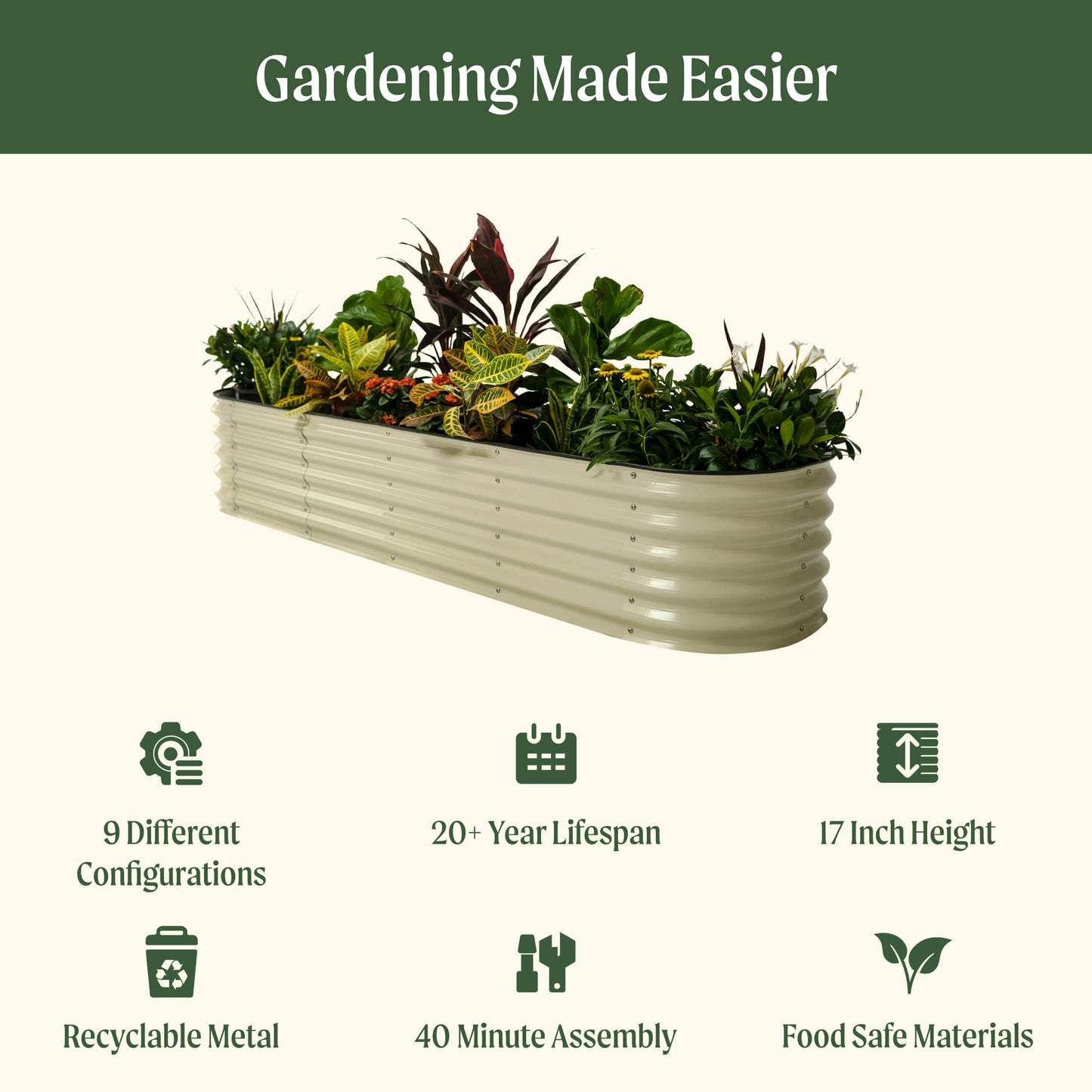 17" Tall Large Raised Garden Bed 9 in 1 Modular Metal - Tampa Home & Garden Store