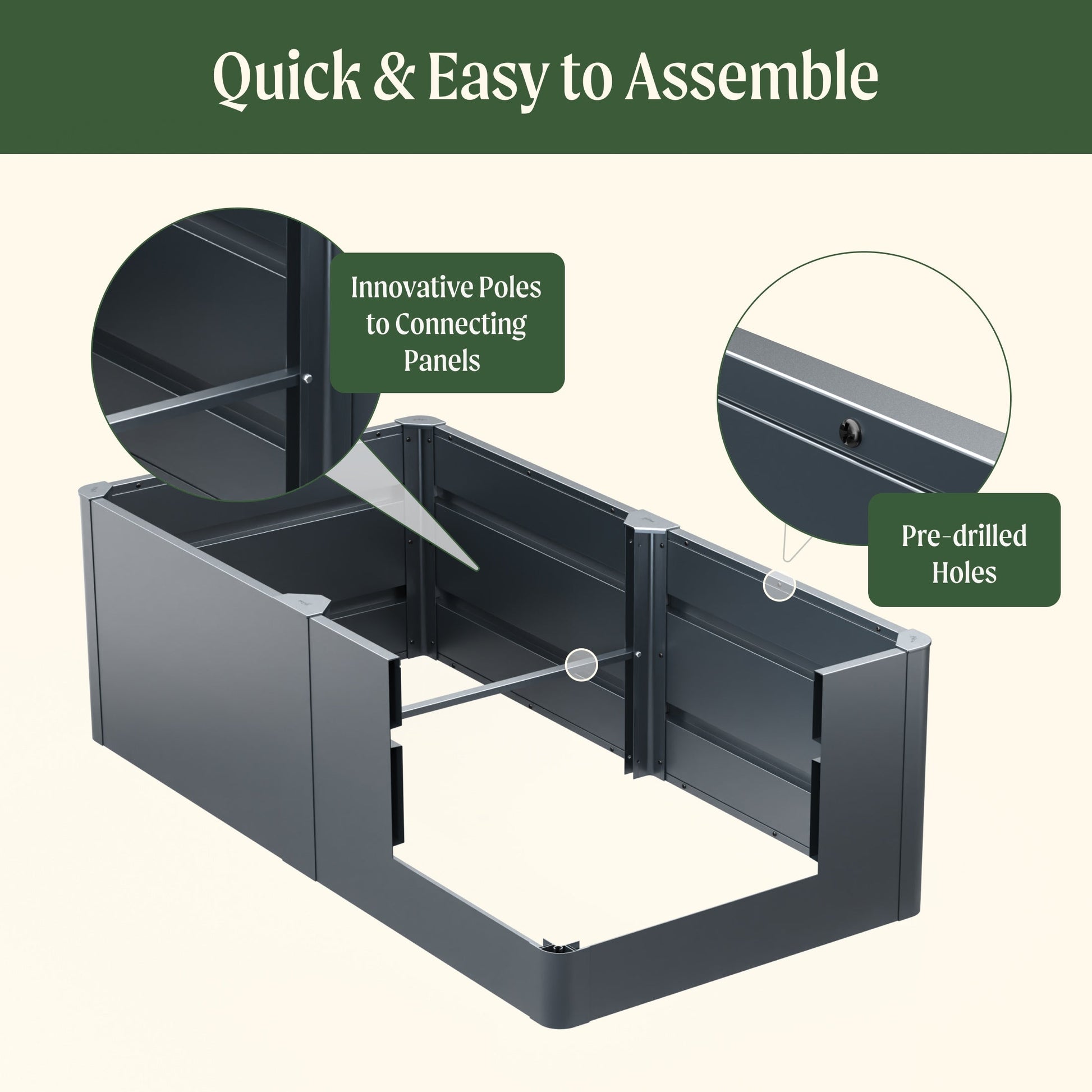 17" Tall Modern Raised Garden Bed 42" x 42" Metal - Tampa Home & Garden Store