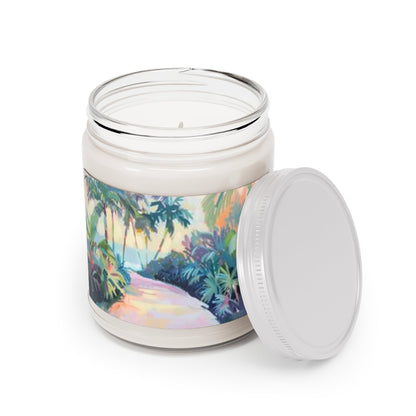 Tropical Path 9oz soy candle Mai Autumn in palm beach scene tin with lid on Tampa Home & Garden Store