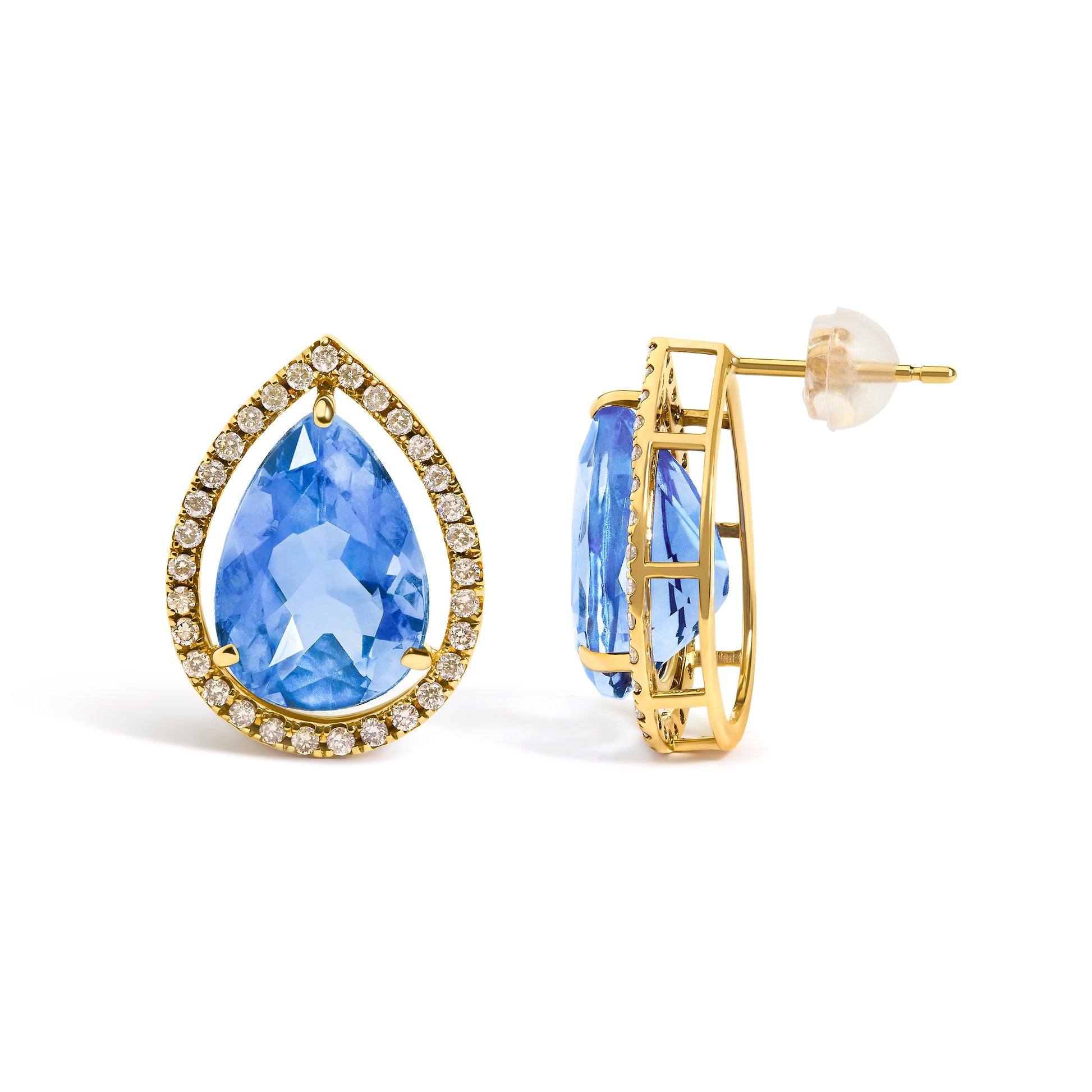 Earrings 18K yellow gold blue fluorite pear halo stud with 1/2 cttw diamonds by Bids.com on Tampa Home & Garden Store