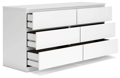 Onita White Six Drawer Dresser Ball Bearing Glide
