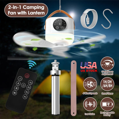 Rechargeable tent ceiling fan with LED light and remote control by GemGear, camping fan on Tampa Home & Garden Store