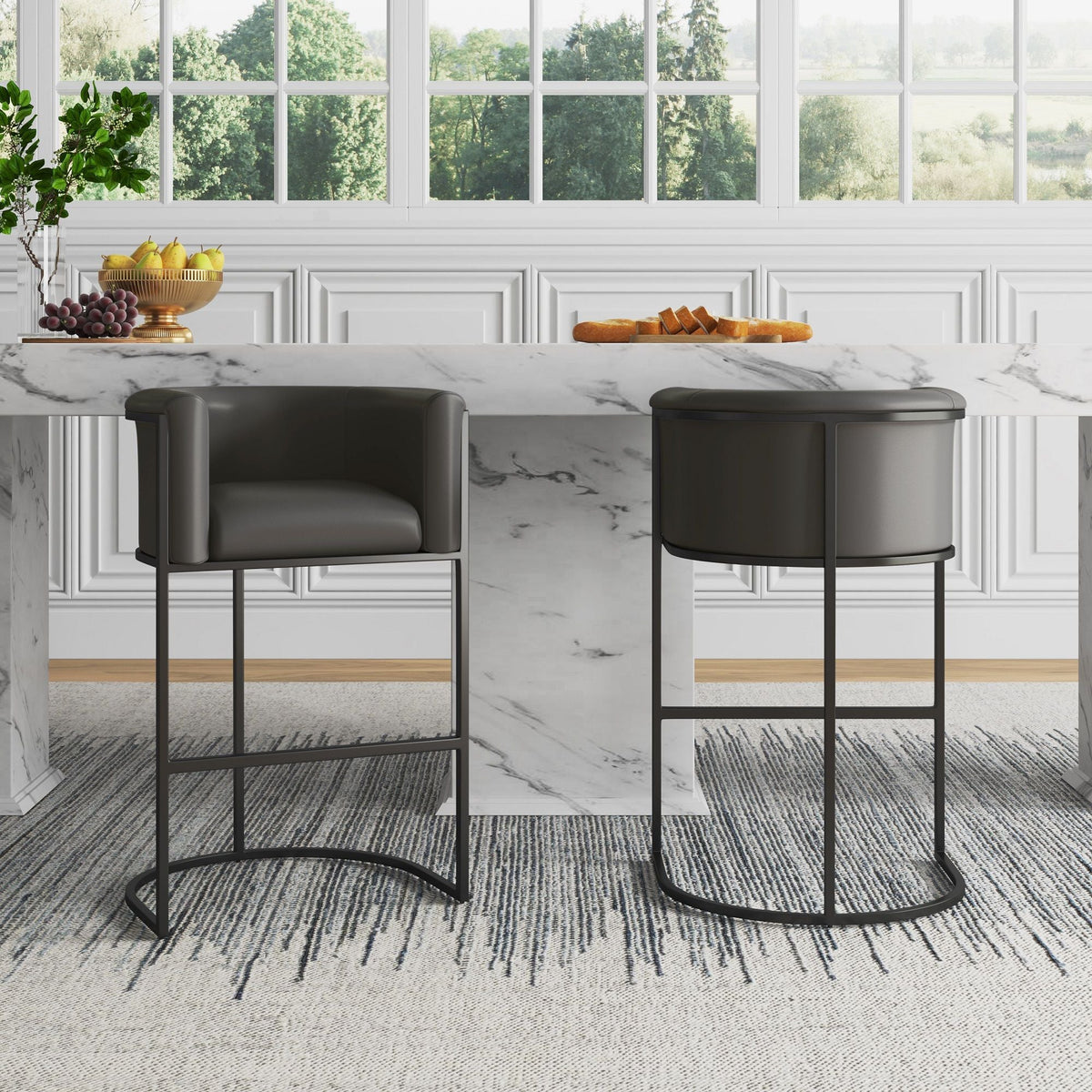 Cosmopolitan Upholstered Stool with metal frame, 24-27 in height, charcoal gray seat, pair on Tampa Home & Garden Store