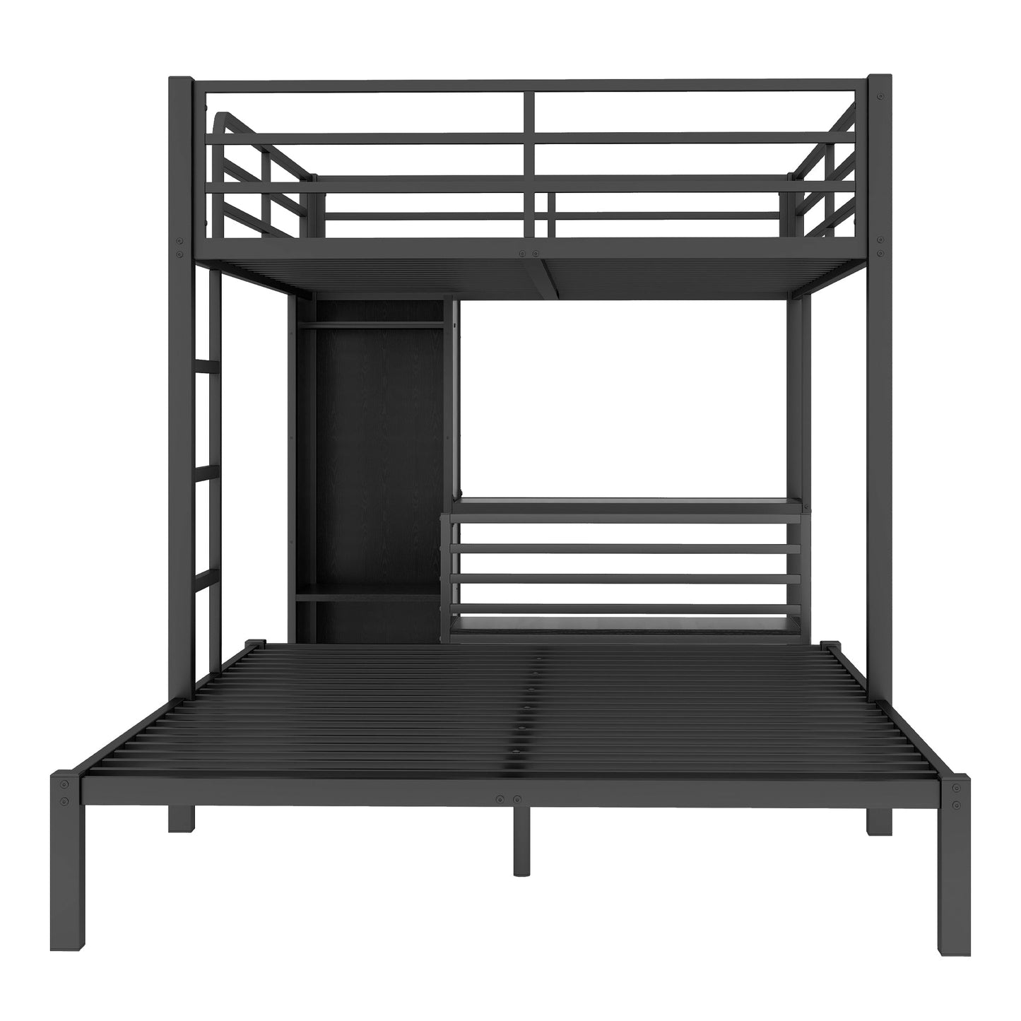 Queen Over Queen Bunk Bed With Desk and Wardrobe