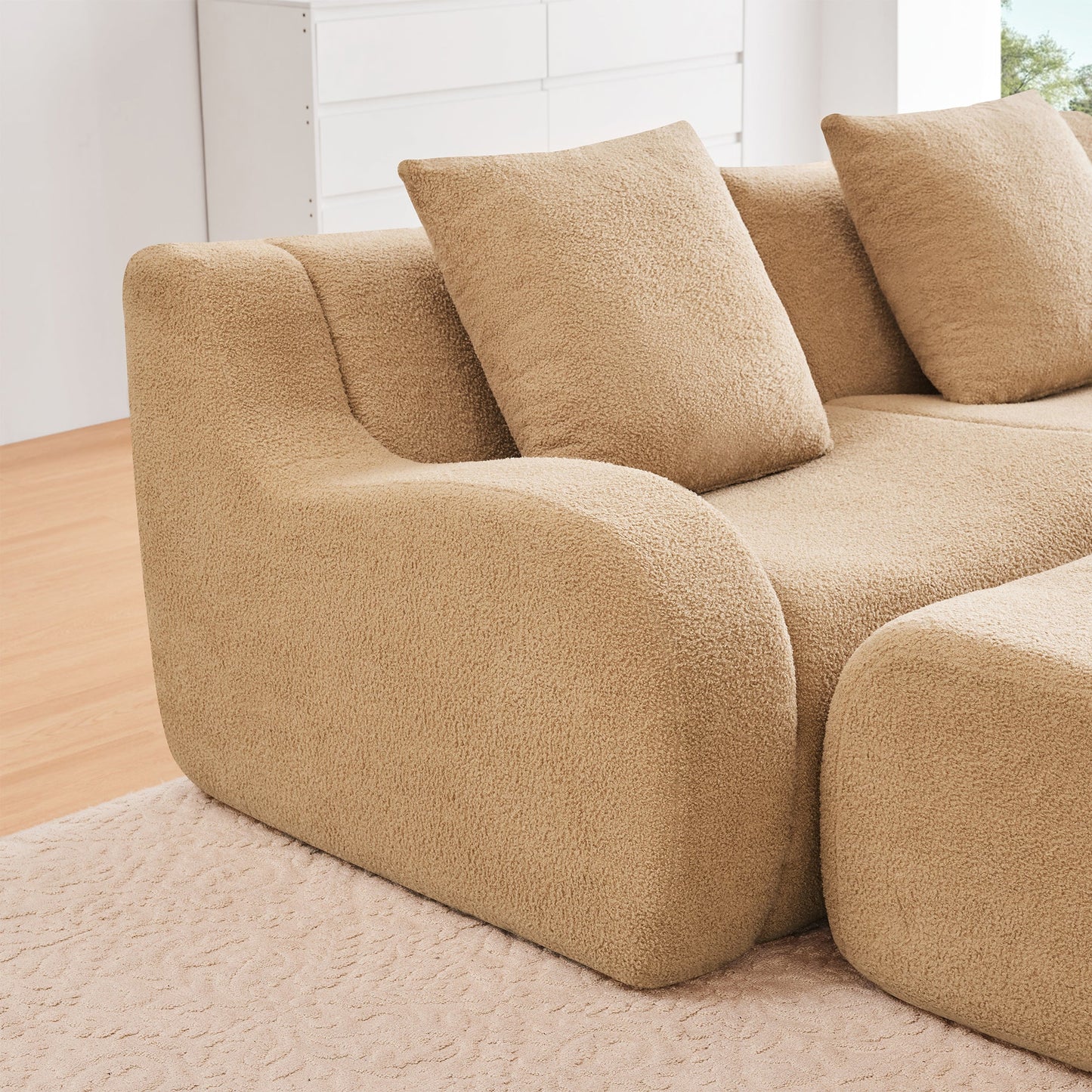 Modern Armless Sofa and Teddy Fabric Pillow Set
