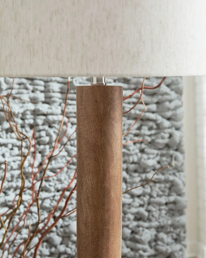 Ailsa wood floor lamp, natural brown wooden base with metal hardware by Unique Piece Furniture on Tampa Home & Garden Store