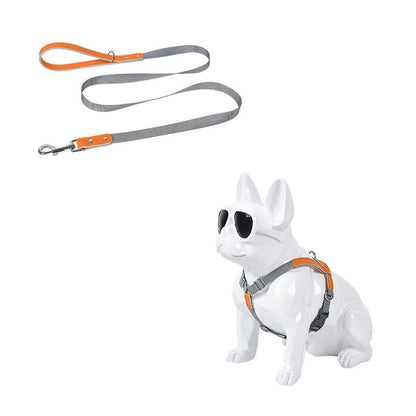 Leather Pet Dog Chest Harness Vest Nylon Leash Set gray harness with orange accents on Tampa Home & Garden Store