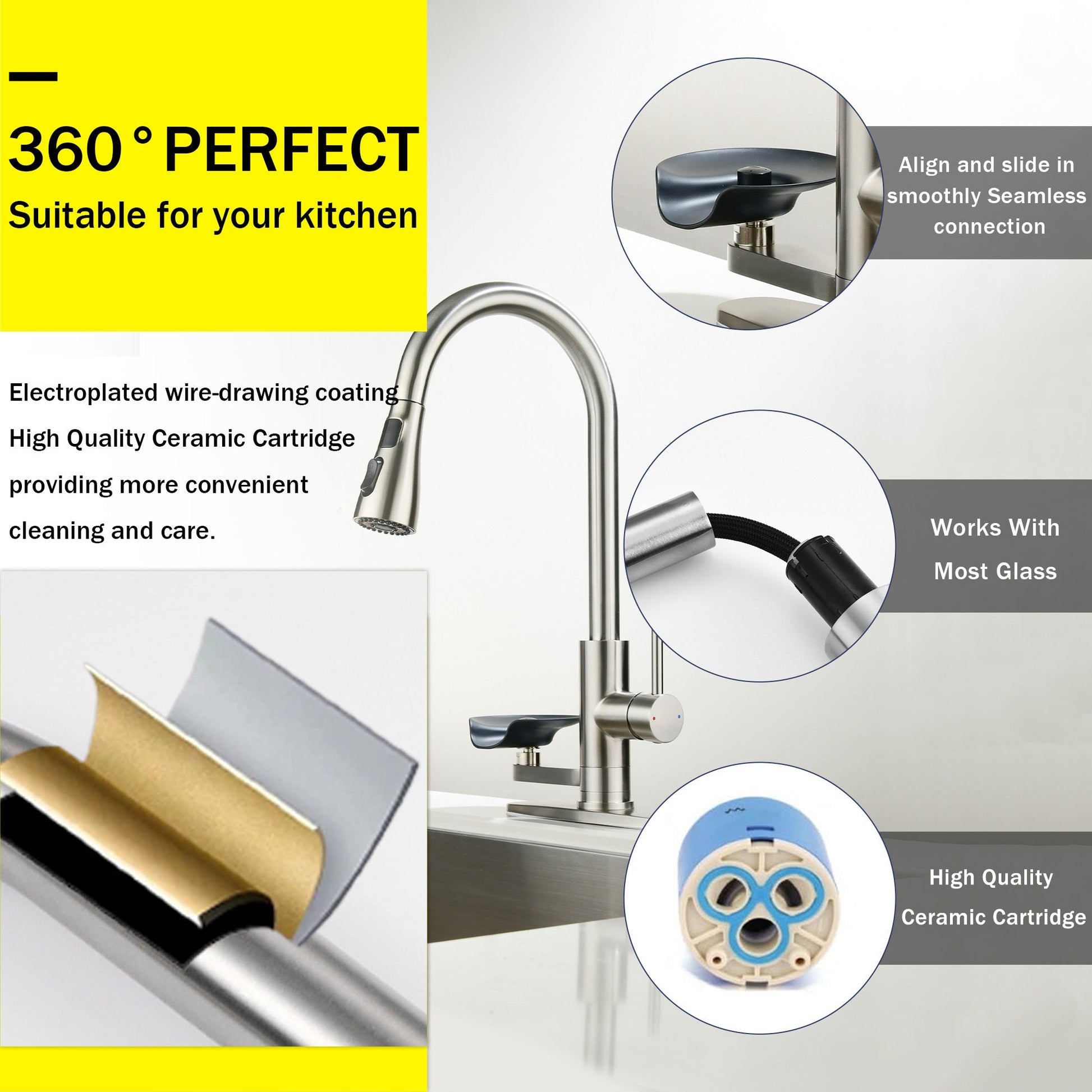 3-in-1 Kitchen Faucet with brushed nickel finish, LED temp display, pull-down sprayer on Tampa Home & Garden Store