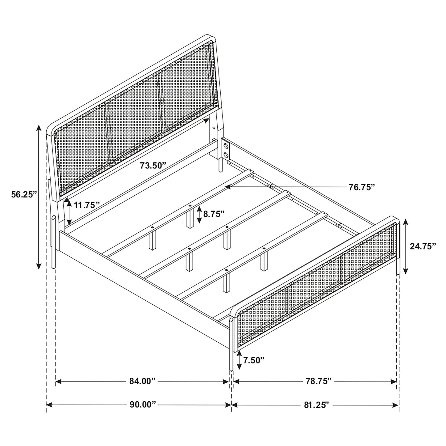Stevie Panel Bed frame with grid-pattern headboard panel and slatted platform base on Tampa Home & Garden Store