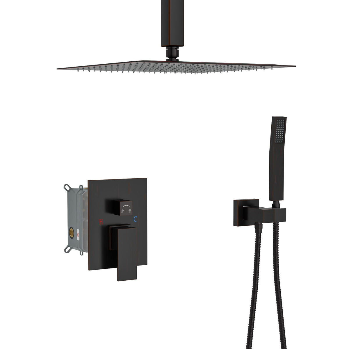 Dual rain shower ceiling mount system in gray with handheld shower head by HouseOfZazla on Tampa Home & Garden Store
