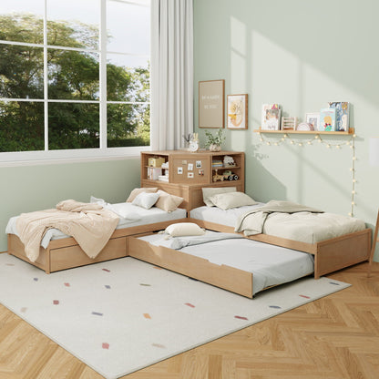 Compact L Shaped Bed Frame with Trundle and Desk