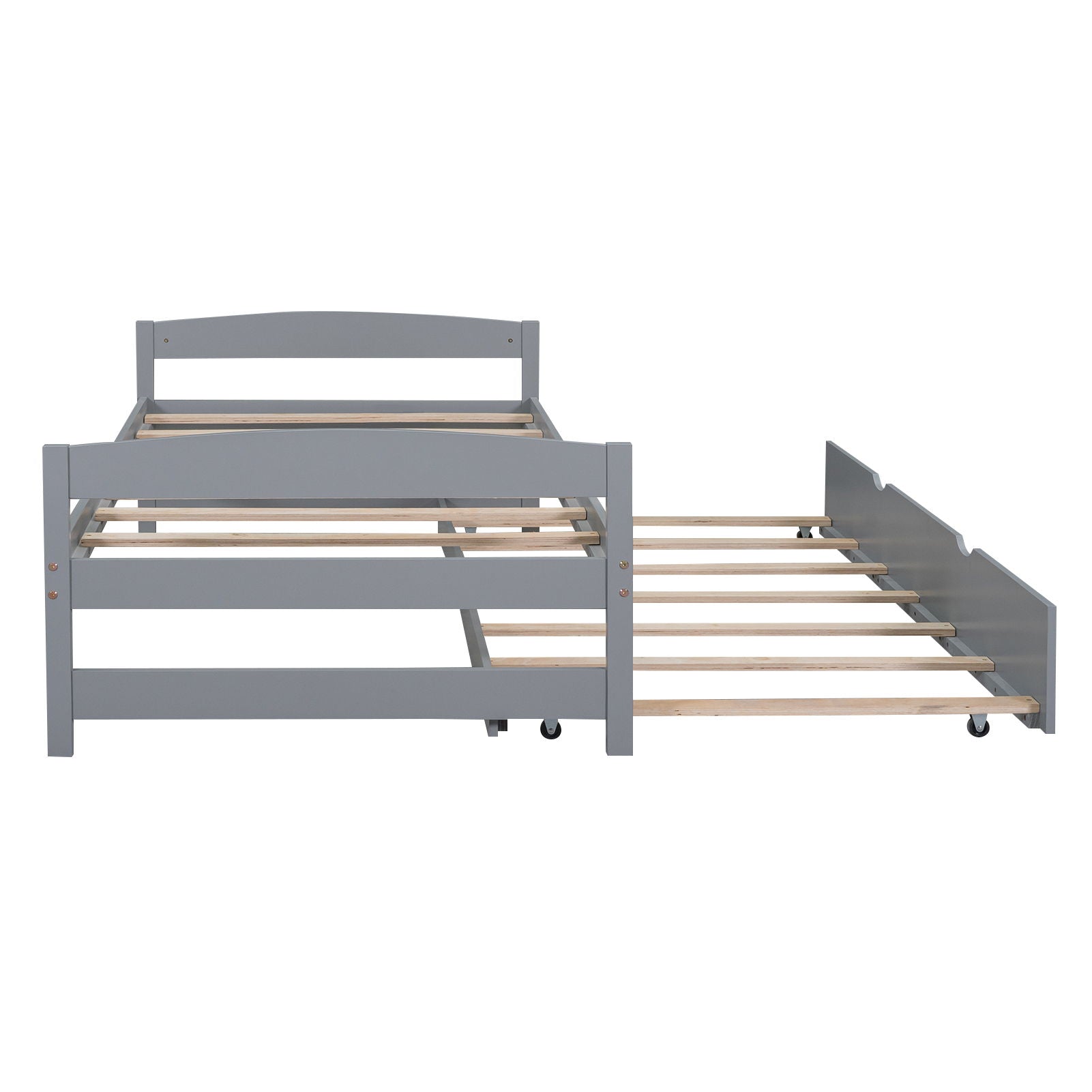 Platform bed with pull-out trundle in gray; slatted wood frame, 2-piece set on Tampa Home & Garden Store