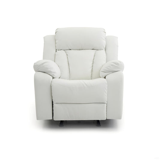 Comfortable Rocking Motion Recliner cream leather with plush headrest and padded arms on Tampa Home & Garden Store