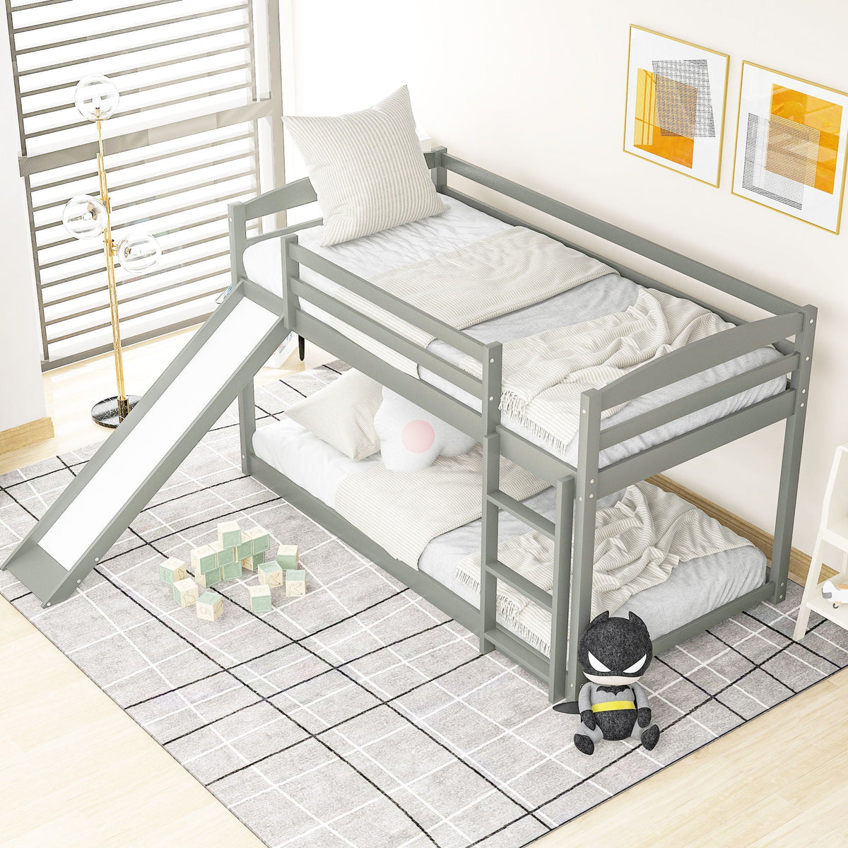 Durable Bunk Bed With Convertible Slide And Ladder gray metal frame by HouseOfZazla on Tampa Home & Garden Store