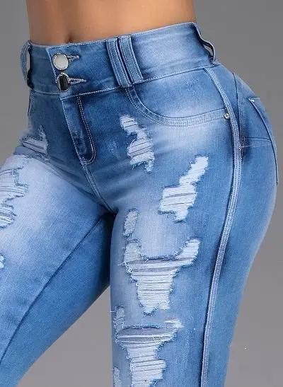 Fashion Ripped Women's Skinny Jeans, light blue distressed high-waist denim FLIPSTYLEZLLC on Tampa Home & Garden Store