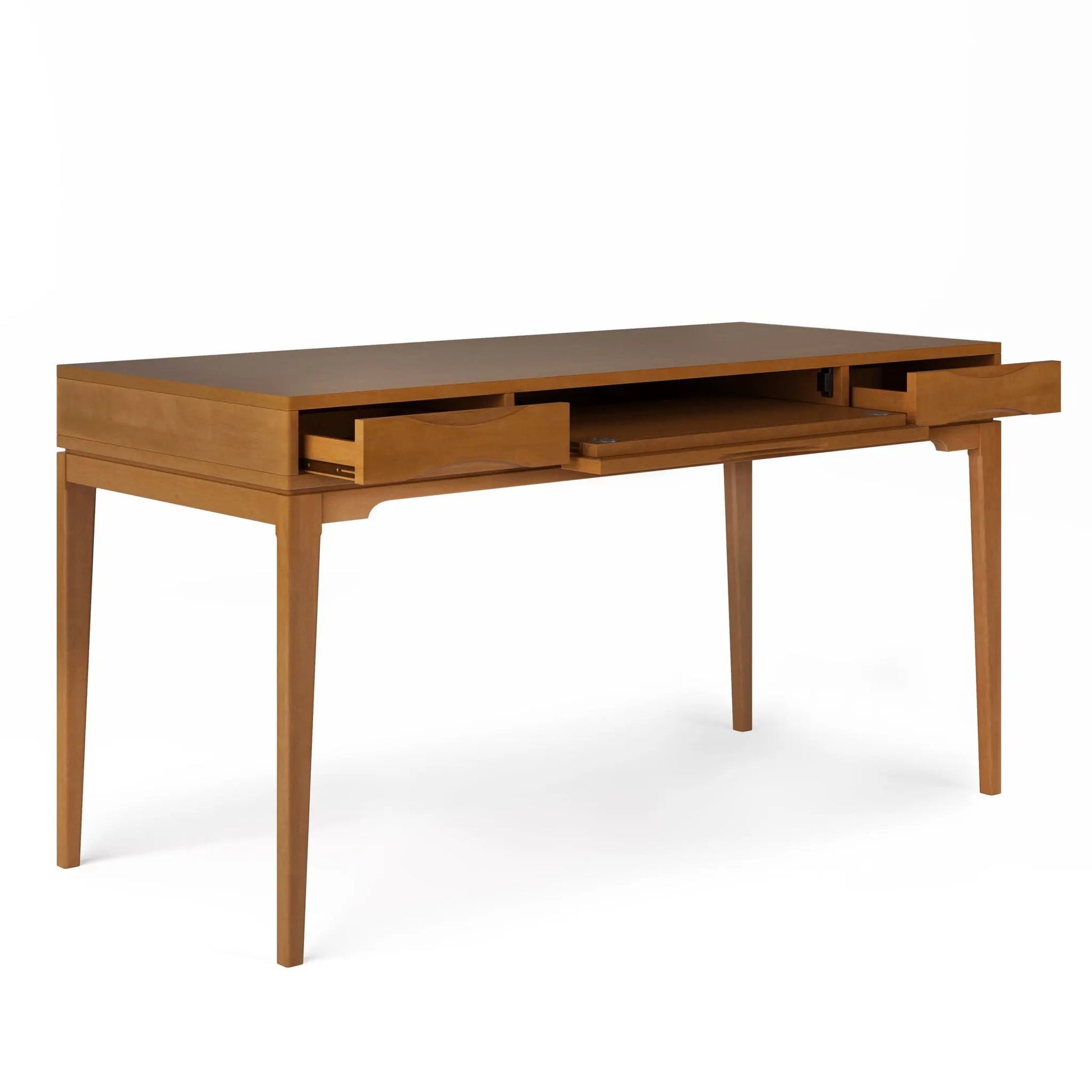 Harper Handcrafted Desk in warm wood by Unique Piece Furniture with drawers and shelf on Tampa Home & Garden Store