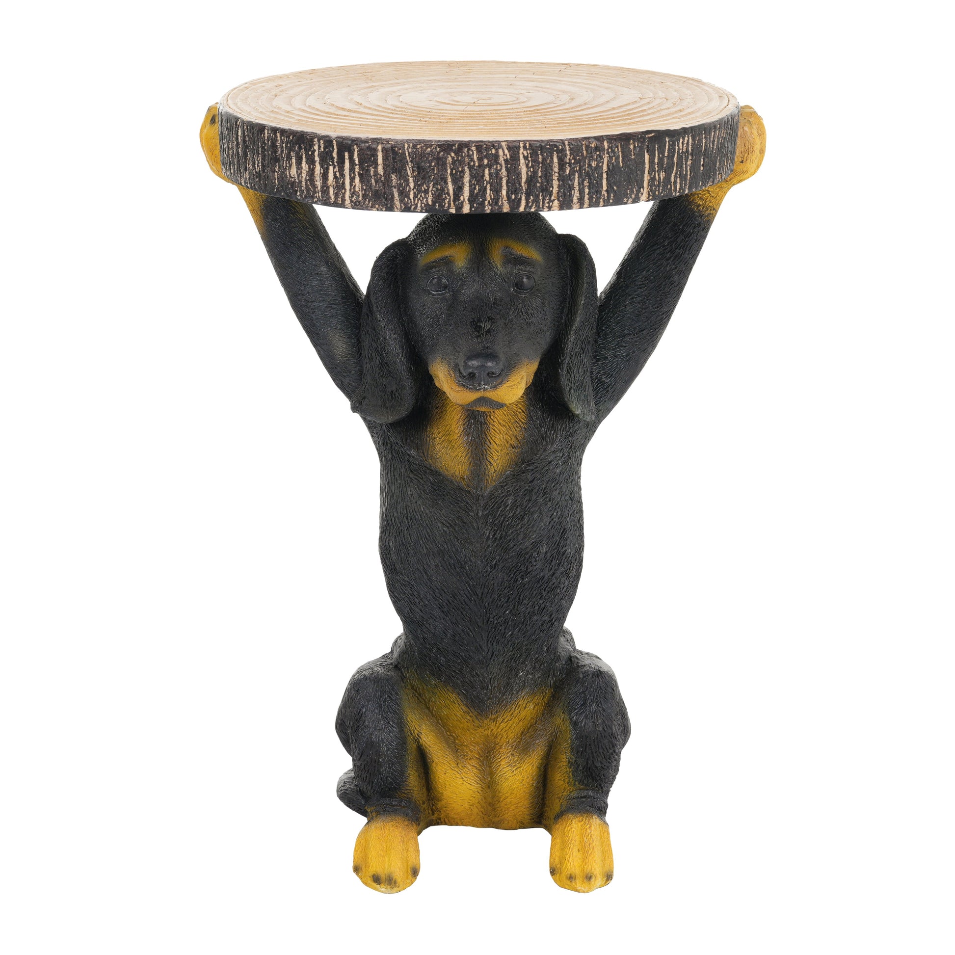 Whimsical Black Dog MGO Outdoor Side Table wood top bark-edge HouseOfZazla on Tampa Home & Garden Store