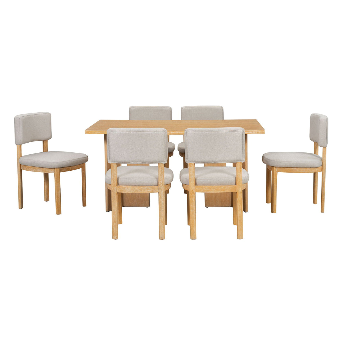7-piece dining set with six upholstered light gray chairs and an oak table by HouseOfZazla on Tampa Home & Garden Store
