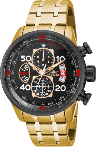 Invicta Aviator chronograph watch with gold-tone bracelet, black dial, tachymeter bezel on Tampa Home & Garden Store