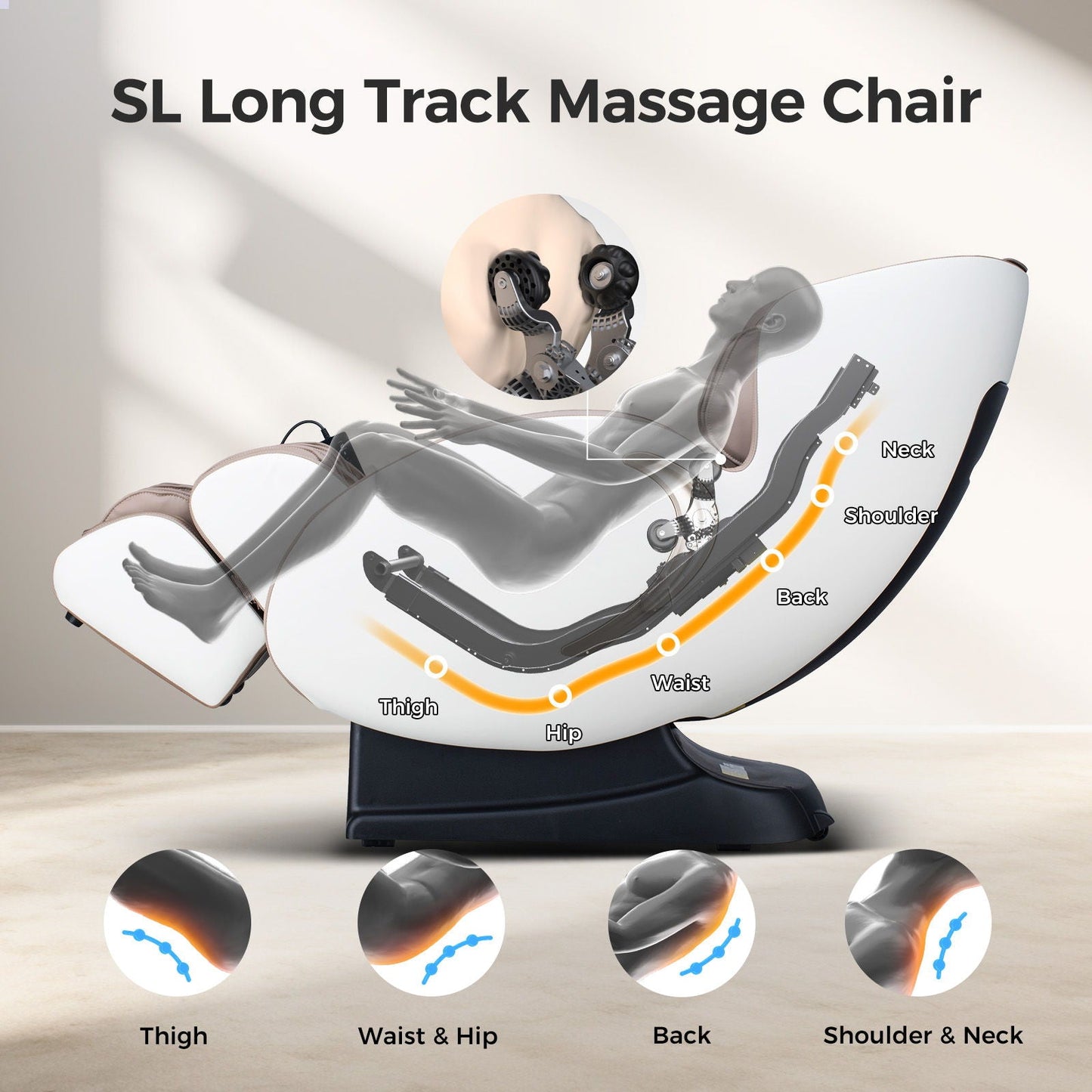 Bosscare 3D Zero Gravity Massage Chair full-body Shiatsu recliner in white with app control on Tampa Home & Garden Store