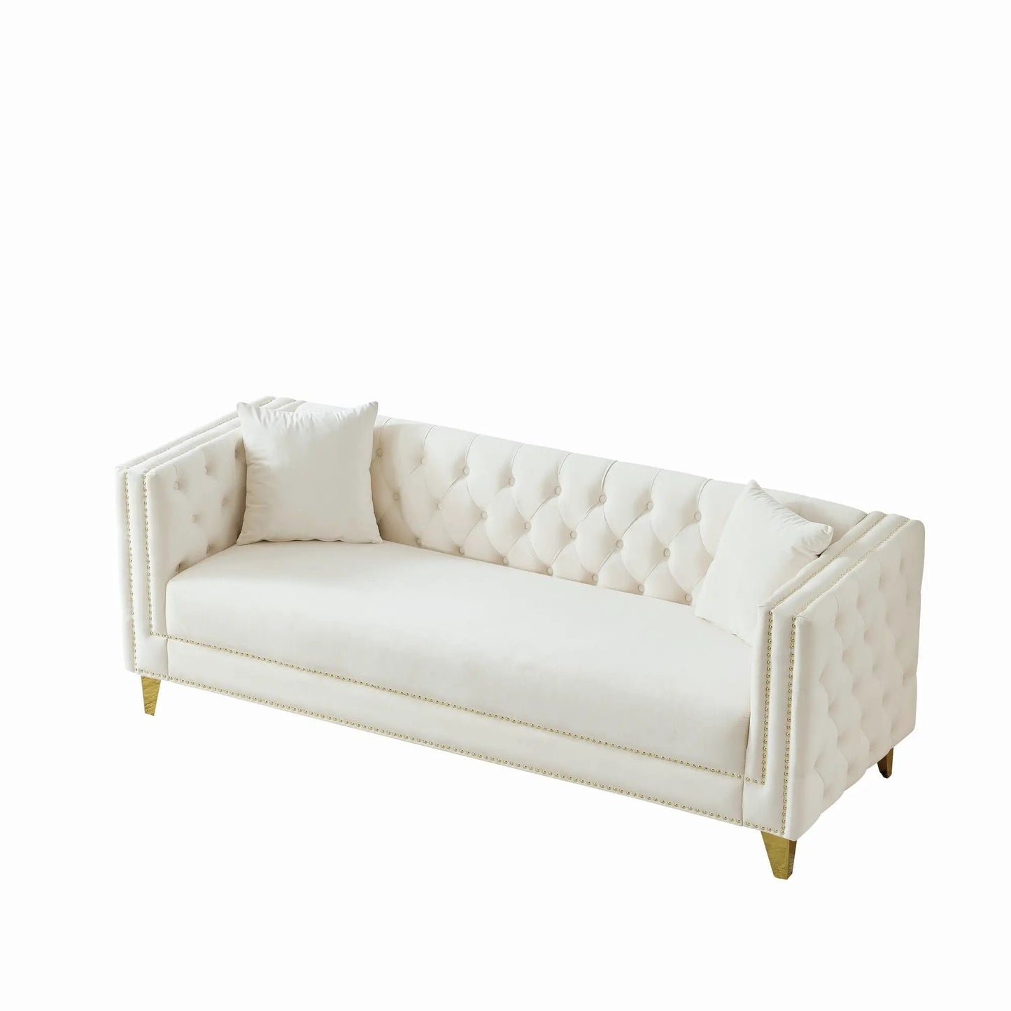 3 Seater Deep Seat Sofa with button nailhead, cream tufted upholstery, square arms on Tampa Home & Garden Store