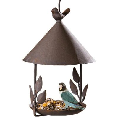 Wrought iron bird feeder with cone roof and seed tray, bluebird perched by Sell My Stuff on Tampa Home & Garden Store