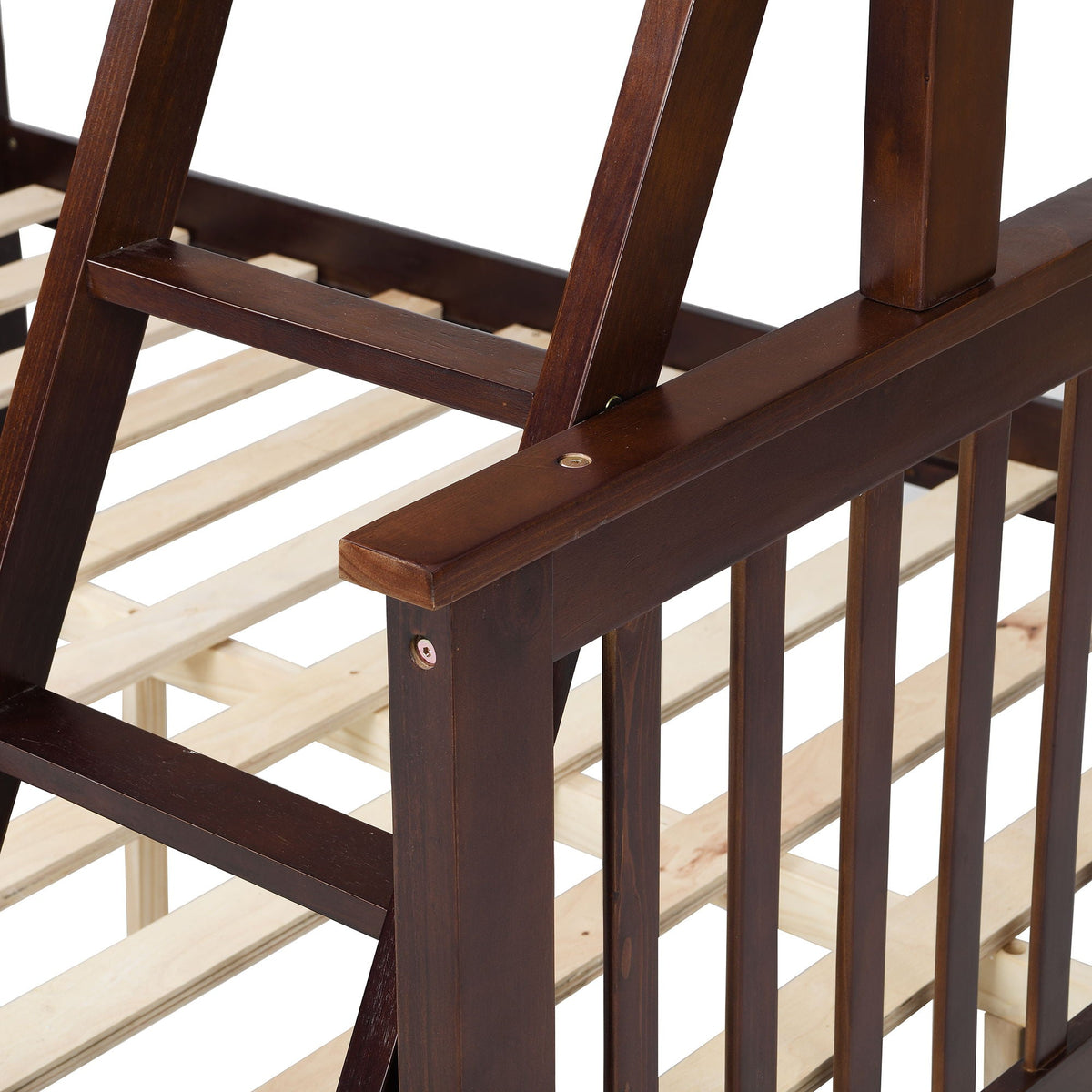 Bunk bed with ladder and safety guard rails in dark espresso wood by HouseOfZazla on Tampa Home & Garden Store