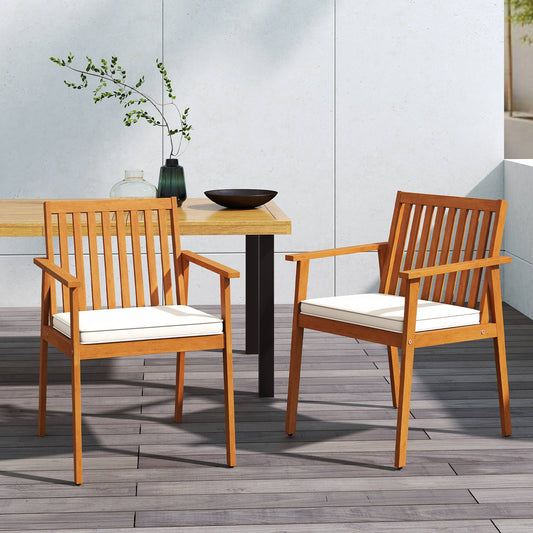 2 Pieces Patio Dining Chairs Outdoor Acacia Wood Chairs with Removable Padded Cushion - Tampa Home & Garden Store