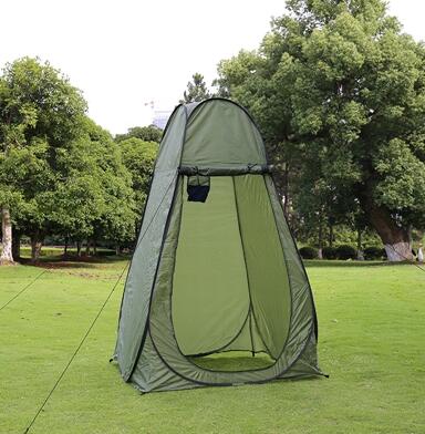 Portable privacy camping tent in olive green with doorway and UV shade for outdoor use on Tampa Home & Garden Store