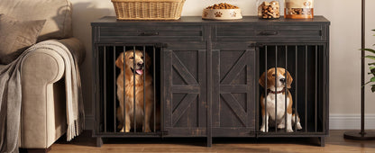 Dog Crate Furniture TV Stand by HouseOfZazla dark wood dual crates two dogs inside on Tampa Home & Garden Store