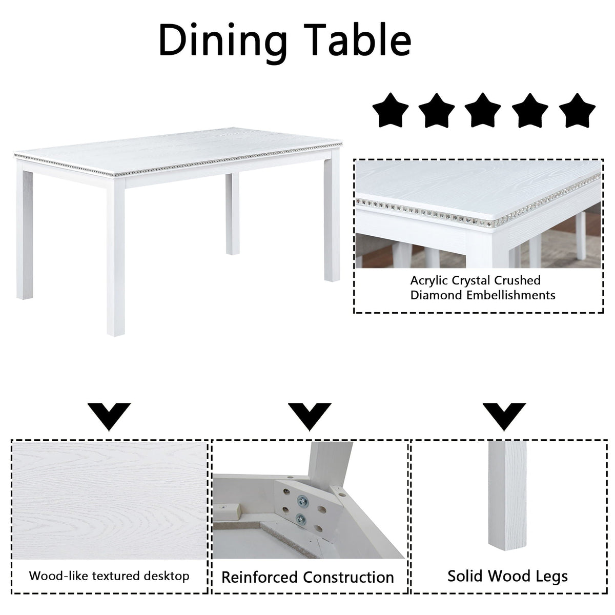 White dining table set with acrylic crystal edge embellishments, HouseOfZazla dining set on Tampa Home & Garden Store