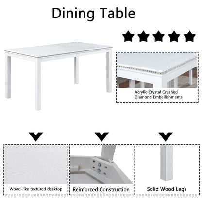 White dining table set with acrylic crystal edge embellishments, HouseOfZazla dining set on Tampa Home & Garden Store