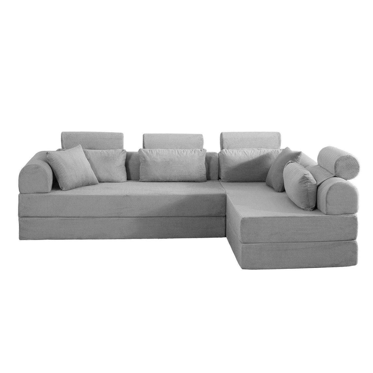 Modern L-Shape Modular Sectional Sofa in gray corduroy fabric by HouseOfZazla on Tampa Home & Garden Store
