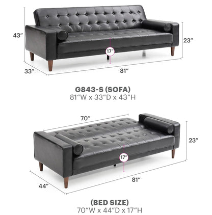 Andrews Sofa Bed Futon by Unique Piece Furniture in black tufted upholstery with wood legs on Tampa Home & Garden Store