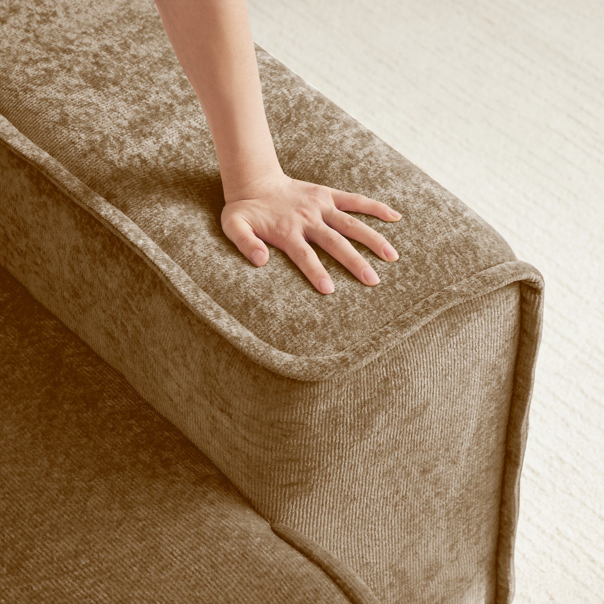 Sofa Streamlined Design Modular 3-Seat U-Shape Boneless in brown plush fabric texture on Tampa Home & Garden Store