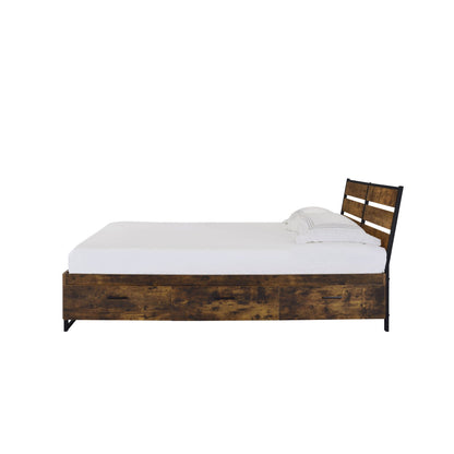 Juvanth Rustic Panel Bed by HouseOfZazla with built-in storage drawers in dark wood finish on Tampa Home & Garden Store