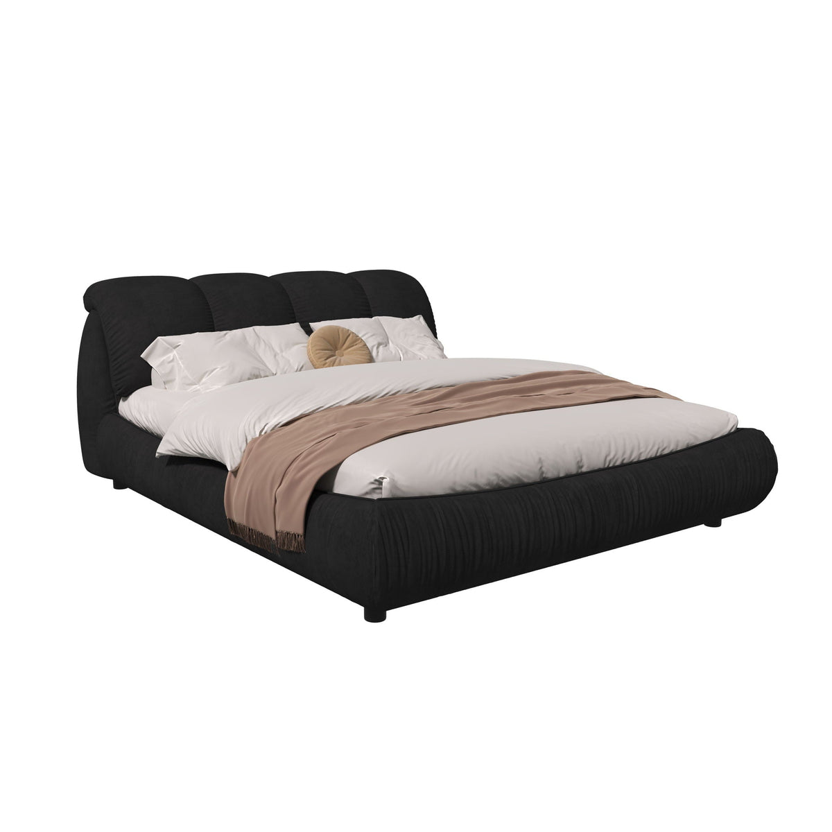 Luxury Upholstered Platform Bed by HouseOfZazla, black fabric with oversized padded backrest on Tampa Home & Garden Store