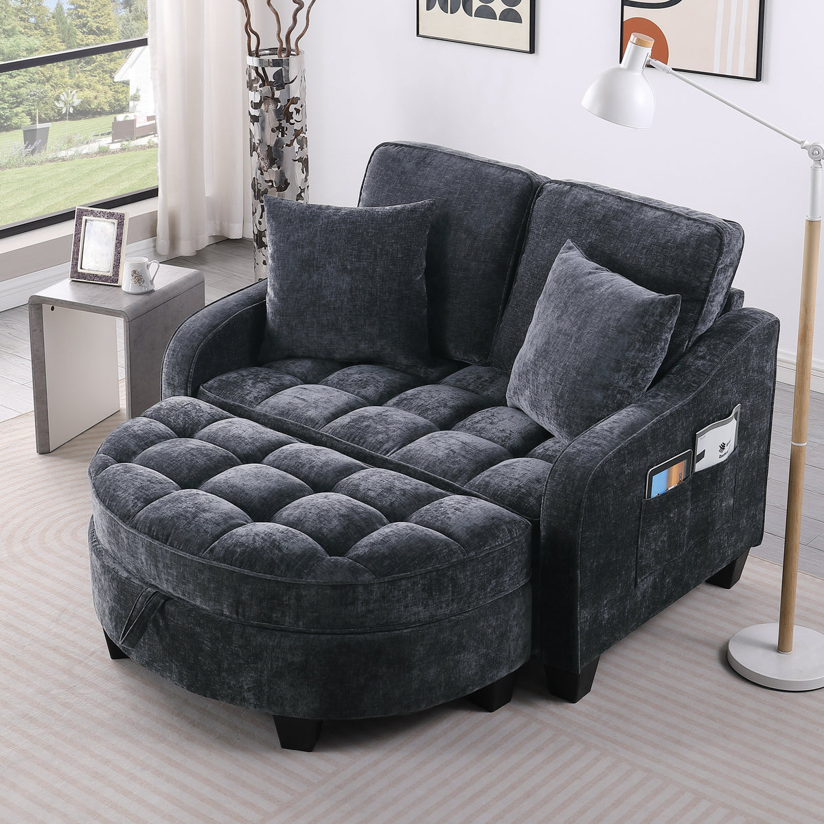 Modern Corduroy Two-Seater Sofa With Chaise