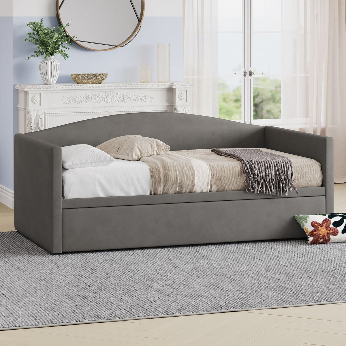 Upholstered Daybed with a Pop Up Trundle Sofa