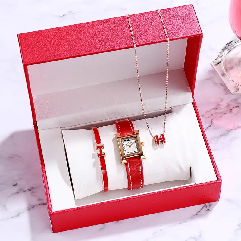 Gift set from FLIPSTYLEZLLC: red leather strap watch red bracelet H pendant necklace in red box on Tampa Home & Garden Store