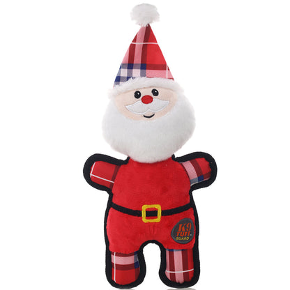 Christmas Teddy Husky bite-resistant toy with red Santa suit and plaid hat, K9 Tuff Guard patch on Tampa Home & Garden Store
