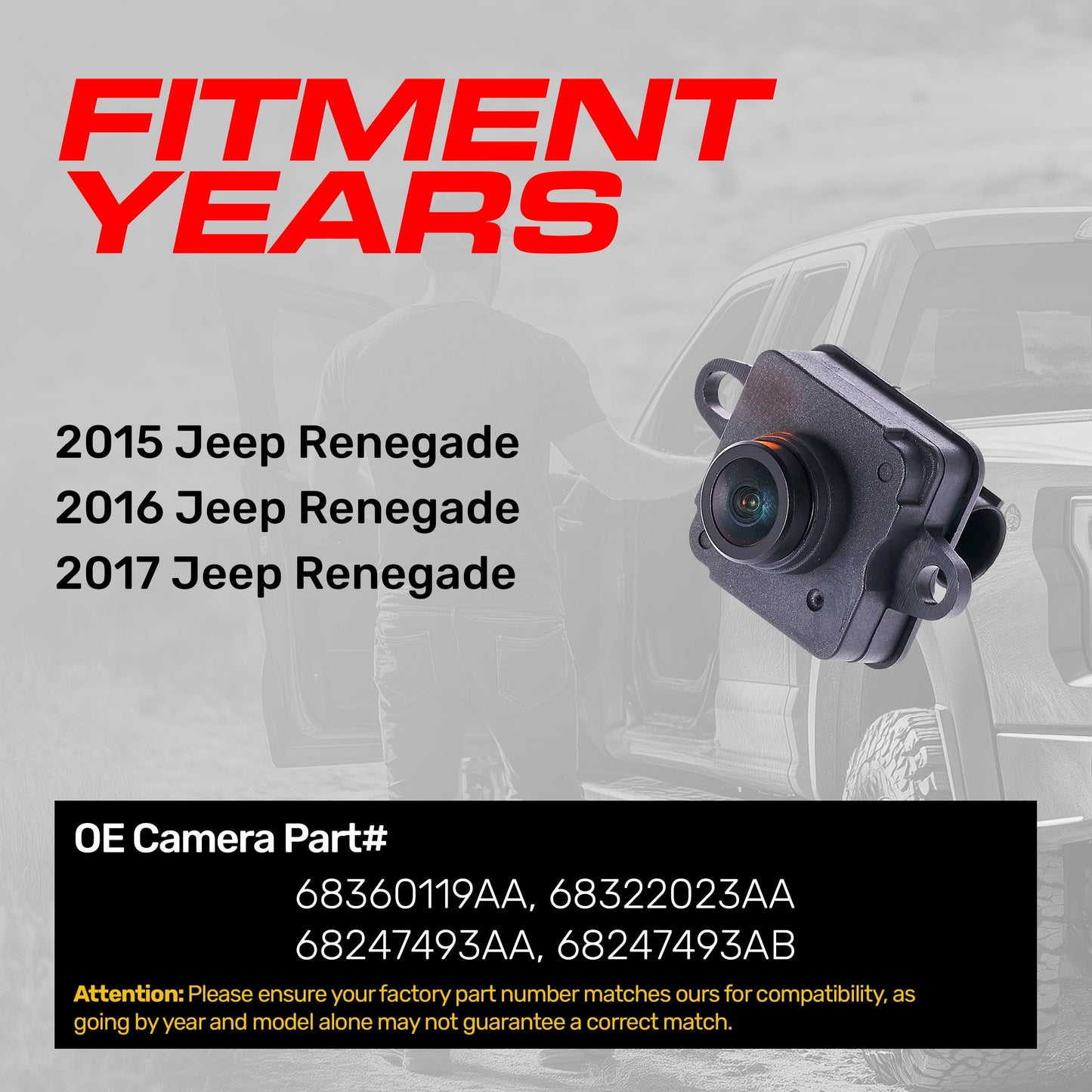 OE backup camera for Jeep Renegade 2015-2017, black housing, Master Tailgaters OEM part on Tampa Home & Garden Store
